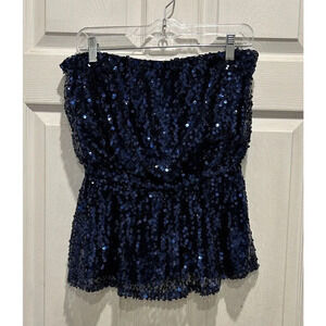 Boston Proper Cocktail Holiday Tube Top  Blue Sequins Glam‎ Women’s Small